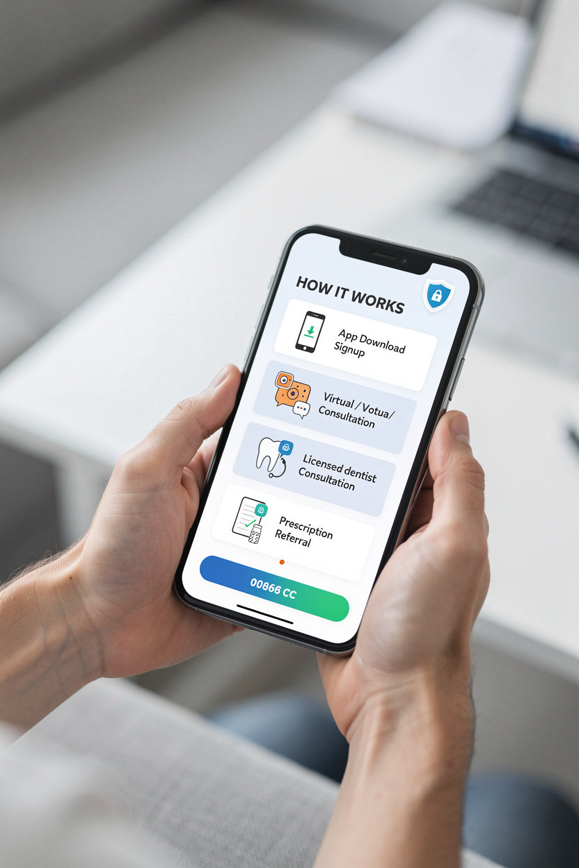 Mobile Dental App step-by-step patient consultation process showing virtual dentistry workflow